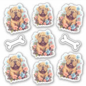 Shar Pei ontmoet bloemen Sticker (Voorkant)