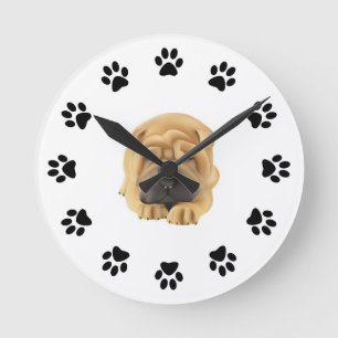 Shar Pei Paw Print Wall-klok Ronde Klok