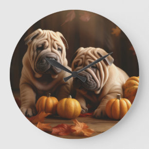 Shar Pei Pup Autumn Delight Pompoen Grote Klok