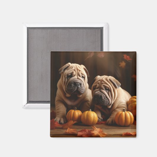 Shar Pei Puppy Herfst Delight Pompoen Magneet (Voorkant / Achterkant)