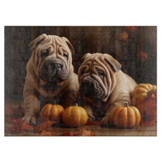 Shar Pei Puppy Herfst Delight Pompoen Snijplank (Voorkant)