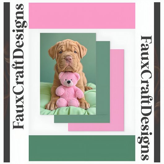 Shar-pei Schattige Pet Dog & Pink Teddy Decoupage Tissuepapier