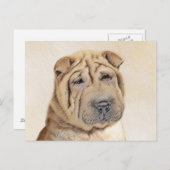 Shar Pei-schildering - Cute Original Dog Art Briefkaart (Voorkant / Achterkant)