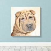 Shar Pei-schildering - Cute Original Dog Art Canvas Afdruk (Insitu (Houten vloer))