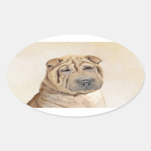 Shar Pei-schildering - Cute Original Dog Art Ovale Sticker