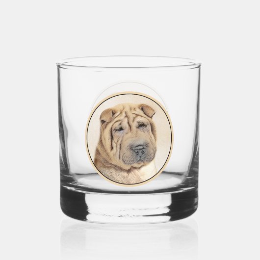 Shar Pei-schildering - Cute Original Dog Art Whisky Glas (Voorkant)