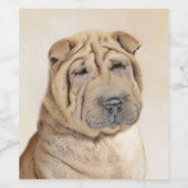 Shar Pei-schildering - Cute Original Dog Art Wijn Etiket (Enkel label)