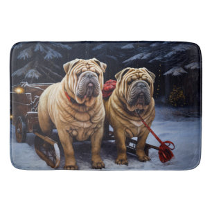 Shar Pei Snowy Sleigh Kerst Decor Badmat