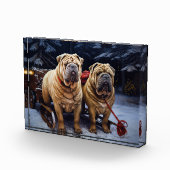 Shar Pei Snowy Sleigh Kerst Decor Fotoblokken (Rechts)