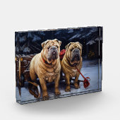 Shar Pei Snowy Sleigh Kerst Decor Fotoblokken (Links)