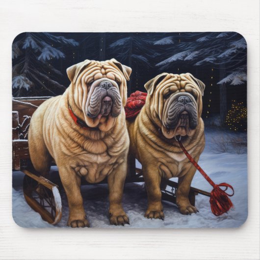 Shar Pei Snowy Sleigh Kerst Decor Muismat (Voorkant)