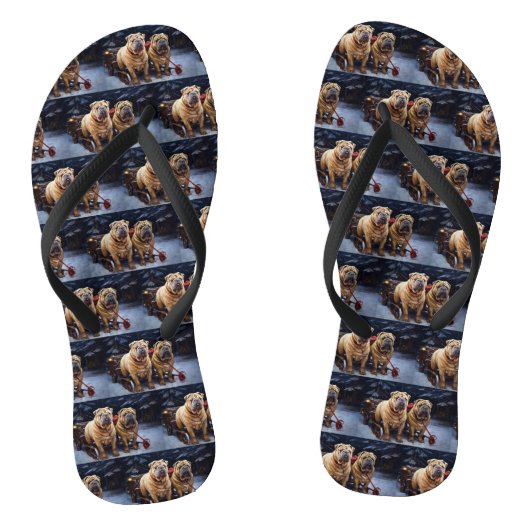 Shar Pei Snowy Sleigh Kerst Decor Teenslippers (Voetbed)