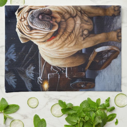 Shar Pei Snowy Sleigh Kerst Decor Theedoek (Gevouwen)