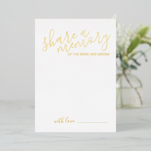 'Share a Memory' Modern Script Wedding Gold Folie Uitnodiging (Staand Voorkant)