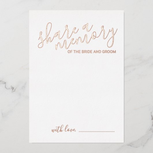 'Share a Memory' Modern Script Wedding Roos Gold Folie Uitnodiging (Voorkant)