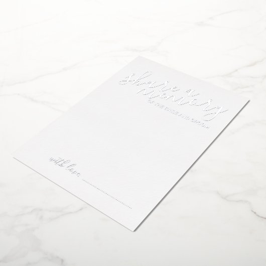 'Share a Memory' Modern Script Wedding Silver Folie Uitnodiging (Gedraaid)