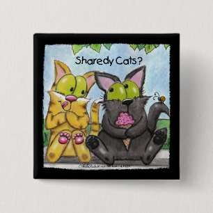 Sharedy Cats -Gekke en Tig Vierkante Button 5,1 Cm