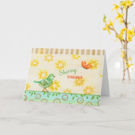 Sharing Bird en Butterfly Blank Wenskaart Kaart (Gele Bloem)