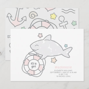 Shark Ahoy Baby Meisje Geboorte Aankondiging