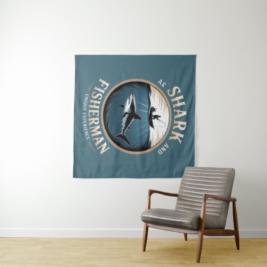 Shark and Fisherman Wandkleed (In Situ (horizontaal))
