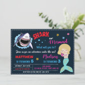 Shark and mermaid verjaardagsfeest gezamenlijke pa kaart (Staand voorkant)