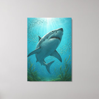 Shark and Small Fish Underwater Scene Canvas Afdruk