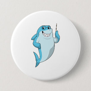 Shark as Teacher with Pointer Ronde Button 7,6 Cm