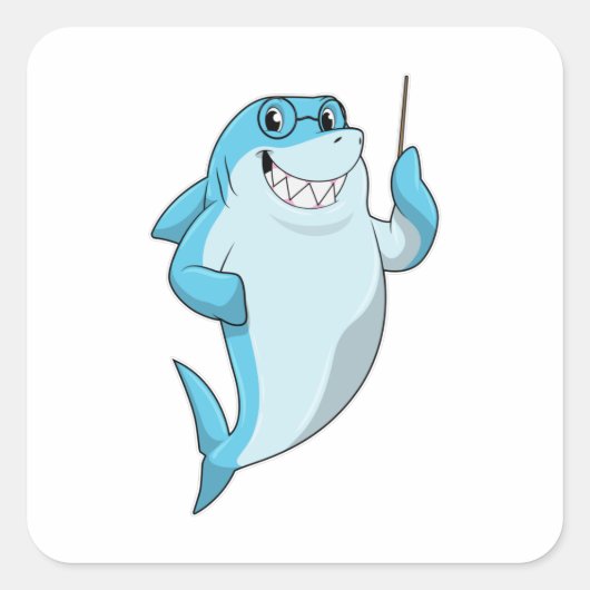 Shark as Teacher with Pointer Vierkante Sticker (Voorkant)