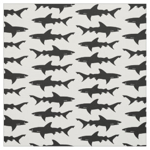 Shark Attack Black en White School of Sharks Stof