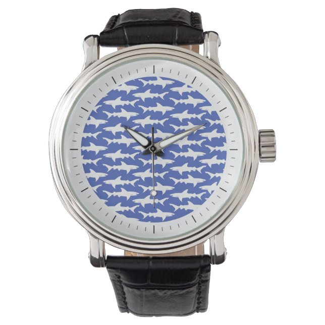 Shark Attack - Blauw en Wit Horloge (Voorkant)