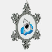 Shark Attack - Grote witte haaiensprongen van golv Tin Sneeuwvlok Ornament (Links)