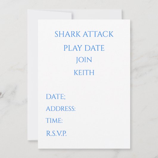 "SHARK ATTACK" JOUER DATE INVITATION (Dos)