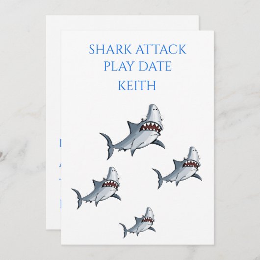 "SHARK ATTACK" JOUER DATE INVITATION (Devant / Derrière)