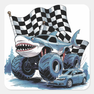 Shark Attack Monster Truck Verjaardag Bash Vierkante Sticker