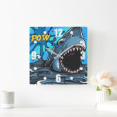 Shark Attack POW Superheld Comic Water Splat Vierkante Klok (Huis)