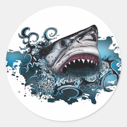 Shark Attack Ronde Sticker (Voorkant)