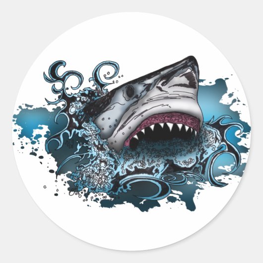 Shark Attack Ronde Sticker (Voorkant)