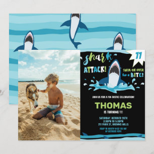Shark Attack Verjaardagsfeest Shark Boys Pool Foto Kaart