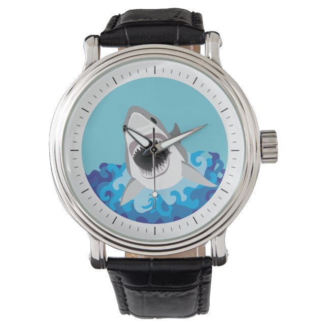 Shark Attack - Witte haai Horloge (Voorkant)