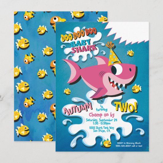 Shark Baby Girl Birthday Party - uitnodiging (Voorkant / Achterkant)