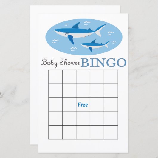Shark baby shower bingo card (Voorkant / Achterkant)