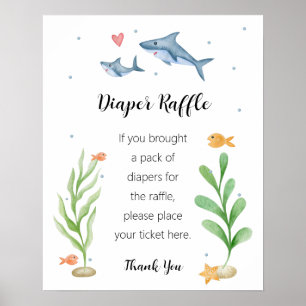 Shark Baby shower Diaper Raffle Sign Poster
