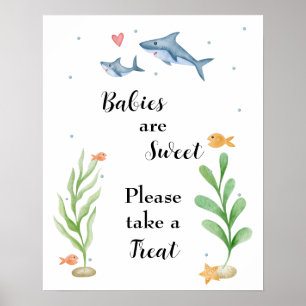 Shark Baby shower Neem een traktatiebord Poster