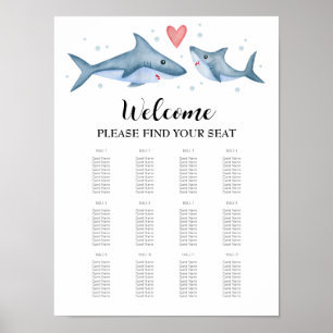 Shark Baby shower Zitplaatskaart Teken Poster