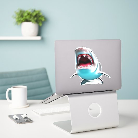 Shark Big Jaws Sticker (Laptop op bureau)