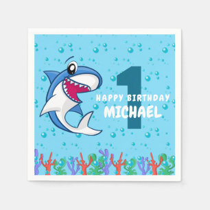 Shark Birthday First Bday Ocean Kinder Servet