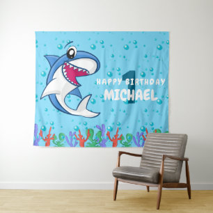 Shark Birthday First Bday Ocean Kinder Wandkleed