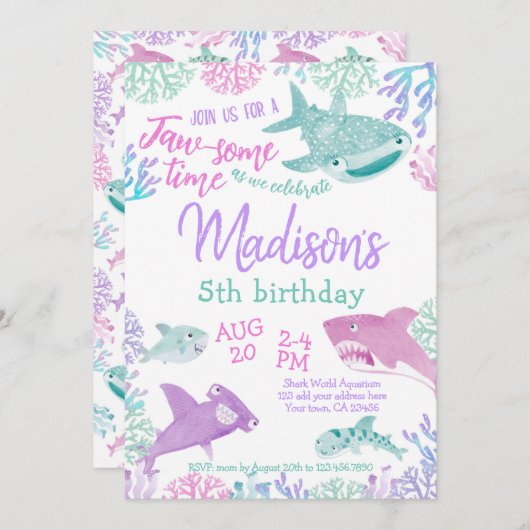 Shark Birthday Invitation (Devant / Derrière)