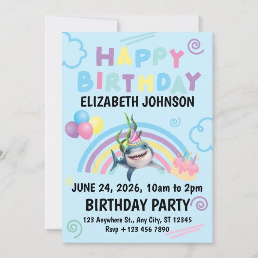 Shark Birthday Invitation in Blue (Devant)