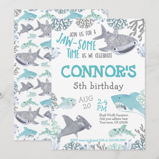 Shark Birthday Invitation Kaart (Voorkant / Achterkant)